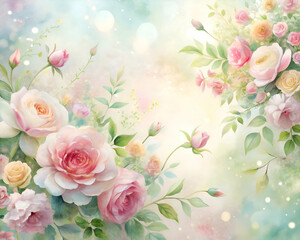 Delicate watercolor roses in pastel shades.