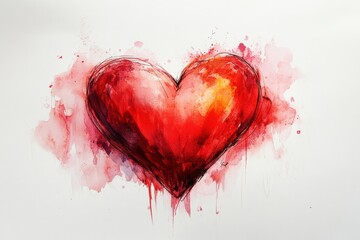 Vibrant Heart Art with Red and Pink Watercolor Splash Background