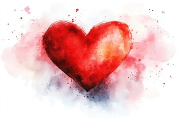 Obraz premium Red Heart Watercolor Art with Splashes and Subtle Background Hues