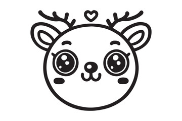 Cute cartoon reindeer face line art