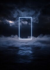 A blue sky with a large glowing square in the middle