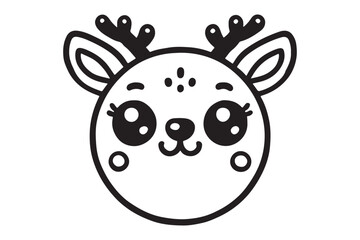 Fototapeta premium Cute cartoon reindeer face line art