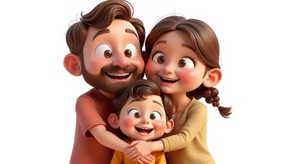 cartoon style illustration. Family concept. Mother and father with child together. Mother holding kid.