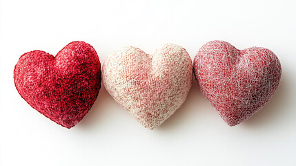 Obraz premium Unique textured hearts in various shades arranged on a plain background