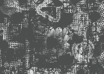 Background with glitch distorted grunge textures . grunge background texture with halftone dots, glitched shapes, textures and lines .Screen print vector background with grunge textured surface.