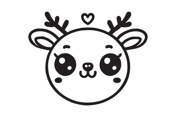 Cute cartoon reindeer face line art