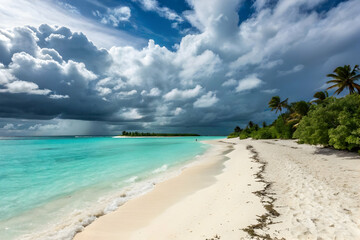 Fototapeta premium Tropical Beach with Turquoise Water and Dramatic Storm Clouds