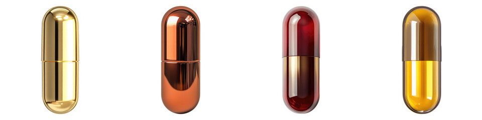 Expensive medicine isolated on transparent background, Set of