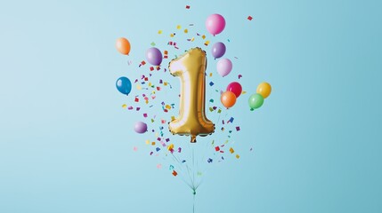 A number 1 birthday balloon in a celebration gift box