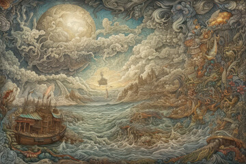 A fantasy landscape, rendered in a detailed and captivating manner.  