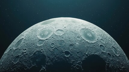 Close-up view of the moon's surface, showcasing craters against a starry background.