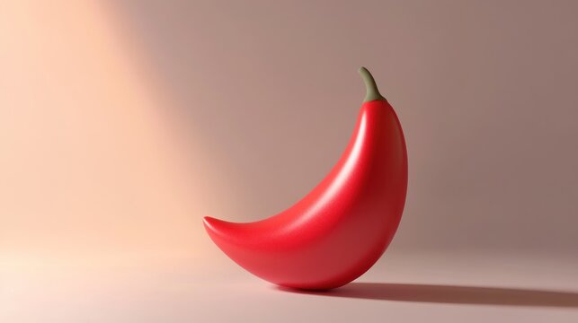 Single red chili pepper on pink background, illuminated by soft light.
