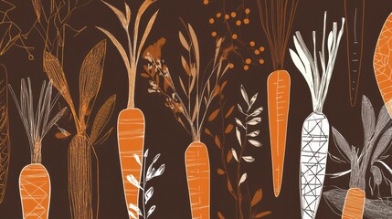 Hand Drawn Carrots with Botanical Elements - A Vibrant Autumnal Design