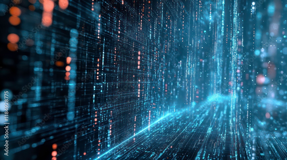 Poster Abstract digital data stream flowing in a futuristic tunnel.