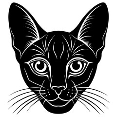 abyssinian cat head black silhouette vector with white background, head silhouette, Pet animal silhouette