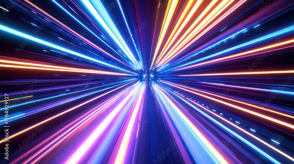 Poster Abstract light streaks converging at a central vanishing point, creating a dynamic and energetic composition.