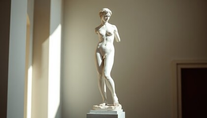 A Statue of a Nude Woman on a Pedestal in a Room - Generative AI