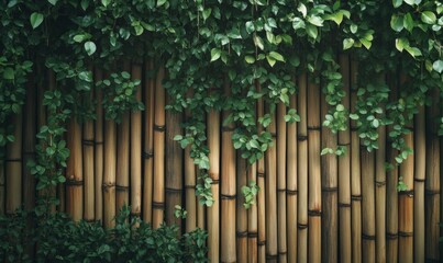 Natural vegetation over a bamboo fence, symbolizing growth and tranquility.