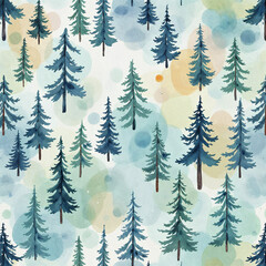 Fototapeta premium Watercolor illustration of seamless pattern with trees, tree pattern, pattern of trees