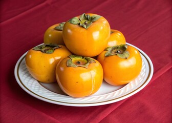 Vibrant Orange Persimmons on White Plate