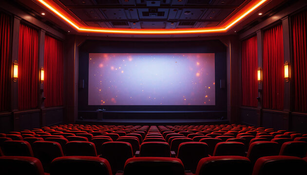 Empty Movie Theater with Red Seats and Blank Screen Generative AI - Powered by Adobe