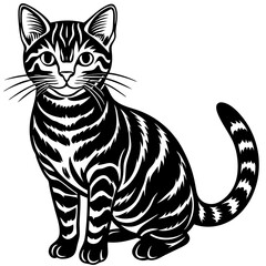 american shorthair cat black silhouette vector with white background, Pet animal silhouette