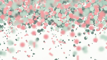 A vibrant abstract composition featuring floating mint green and coral circles on a soft white background, creating a dreamy, whimsical atmosphere.
