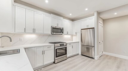 Modern minimalist kitchen featuring clean lines, sleek cabinetry, and a neutral color scheme