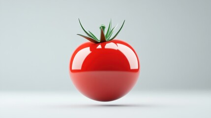 Shiny red tomato on white background.