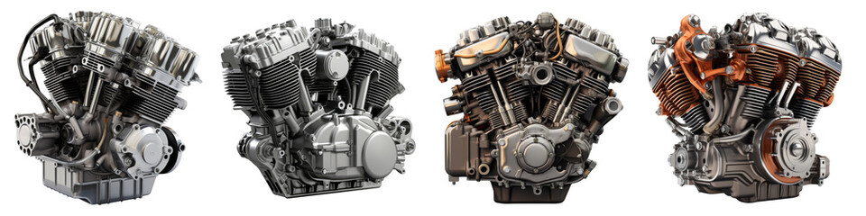 Fototapeta premium High performance motorbike engine isolated on transparent background, Set of