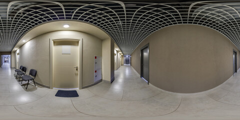 360 hdri panorama in white empty corridor for room office. full seamless spherical panorama 360...