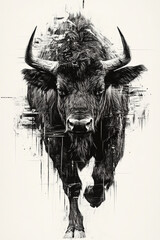 Geometric Buffalo black and white illustration