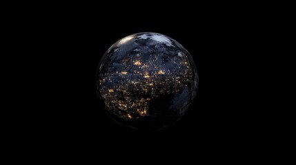 A stunning view of Earth illuminated at night, showcasing vibrant city lights against a dark space background.