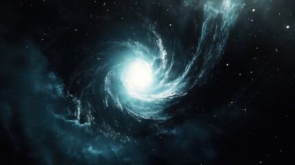 A mesmerizing spiral galaxy illuminated by a bright core, surrounded by vibrant cosmic clouds and stars.