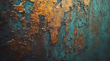 Textured surface with intricate patterns in green and gold hues