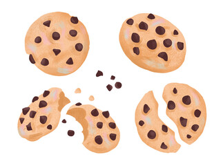 Cookie, biscoito, gostas de chocolate, alimento, confeitaria, bolacha, café, PNG, isolado, estampa, crocante, doce, happort, padrão, embalagem, sabor, elemento, lanche, chocolate, arte, ilustração