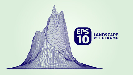 Abstract wireframe background. 3D grid technology illustration landscape. Digital Terrain Cyberspace in the Mountains with valleys. Data Array. | EPS10 Vector.
