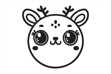 Cute cartoon reindeer face line art