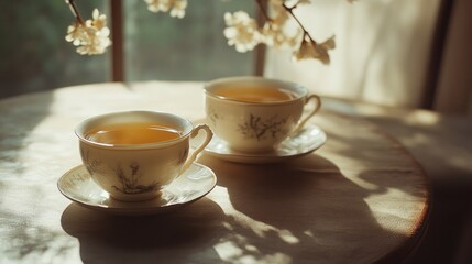 Fototapeta premium Two Cups of Tea in the Sunlight