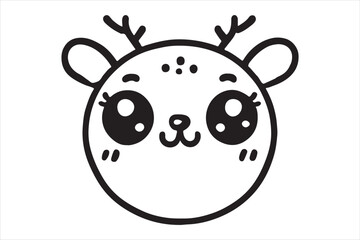 Cute cartoon reindeer face line art