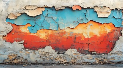 Weathered Wall With Peeling Multicolored Paint