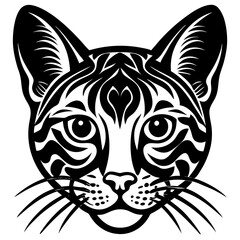 bengal cat head black silhouette vector with white background, head silhouette, Pet animal silhouette