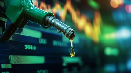 Fototapeta premium business, people, crisis, finances and economics concept - businessman with Oil Graph showing falling oil prices in the market and refinery background.