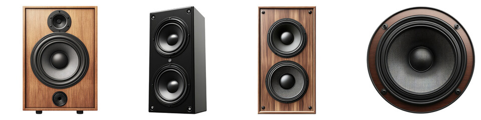 Loudspeaker isolated on transparent background, Set of