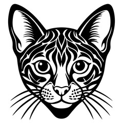 bengal cat head black silhouette vector with white background, head silhouette, Pet animal silhouette