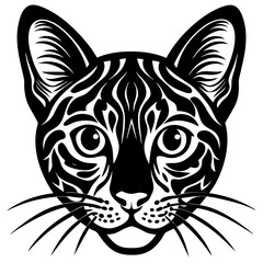 bengal cat head black silhouette vector with white background, head silhouette, Pet animal silhouette