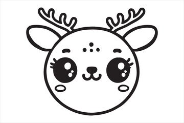 Cute cartoon reindeer face line art