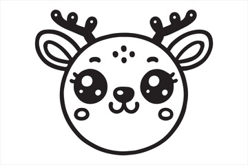 Cute cartoon reindeer face line art