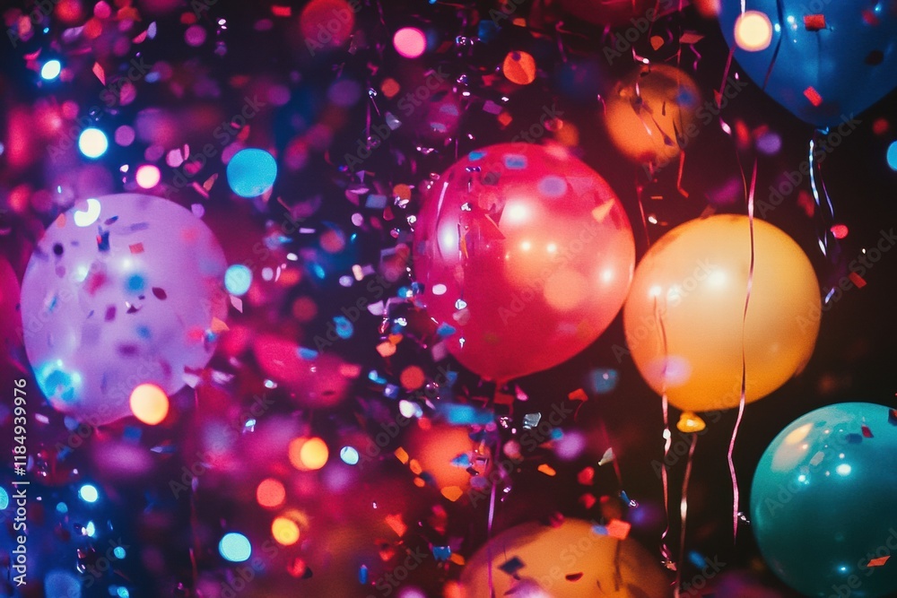 Aufkleber colorful balloons and sparkling confetti create a vibrant atmosphere for celebrations and festive ga