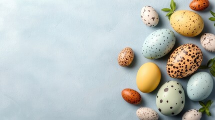 Obraz premium A group of colorful easter eggs on a blue background